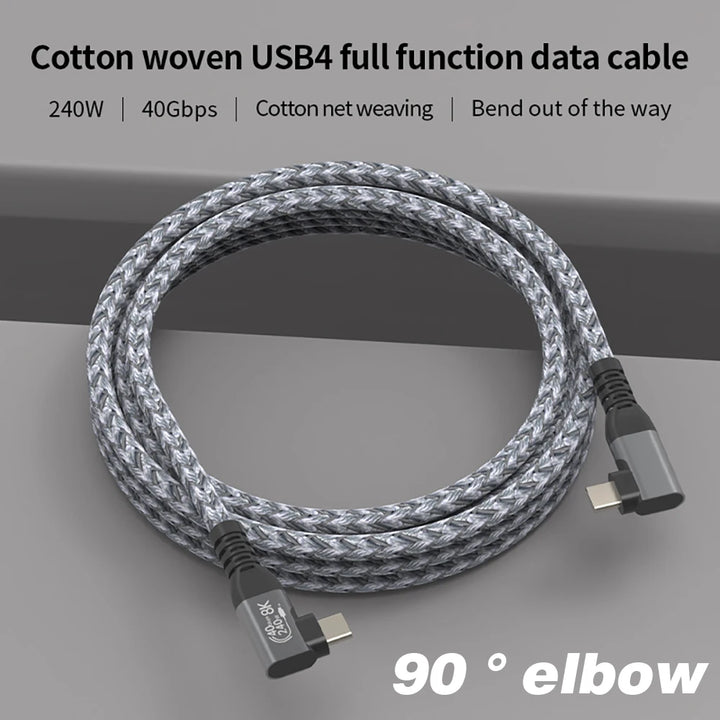 USB4 90° Angled Type-C Cable – 40Gbps, 240W Fast Charge & 8K Display (Buy 1, Take 1 FREE)-0.5m-USB4 40G 8K 2L-State of Style