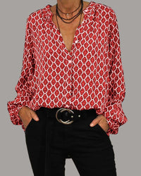 V-Neck Blouse with Long Sleeves - Elena-Red-XS-State of Style
