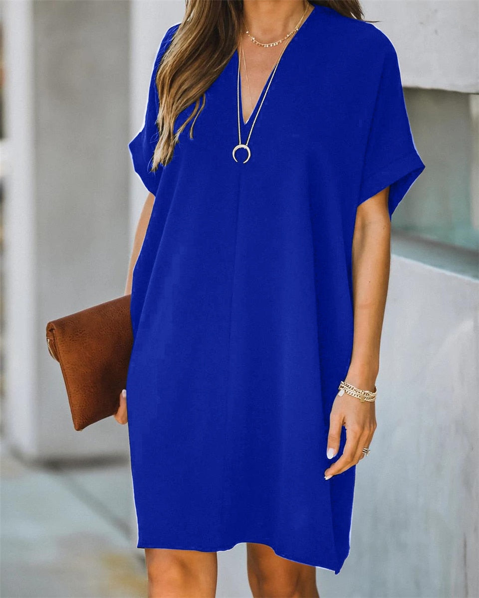 V-Neck Dress | Elegant & Comfortable for Women-Blue-S-State of Style
