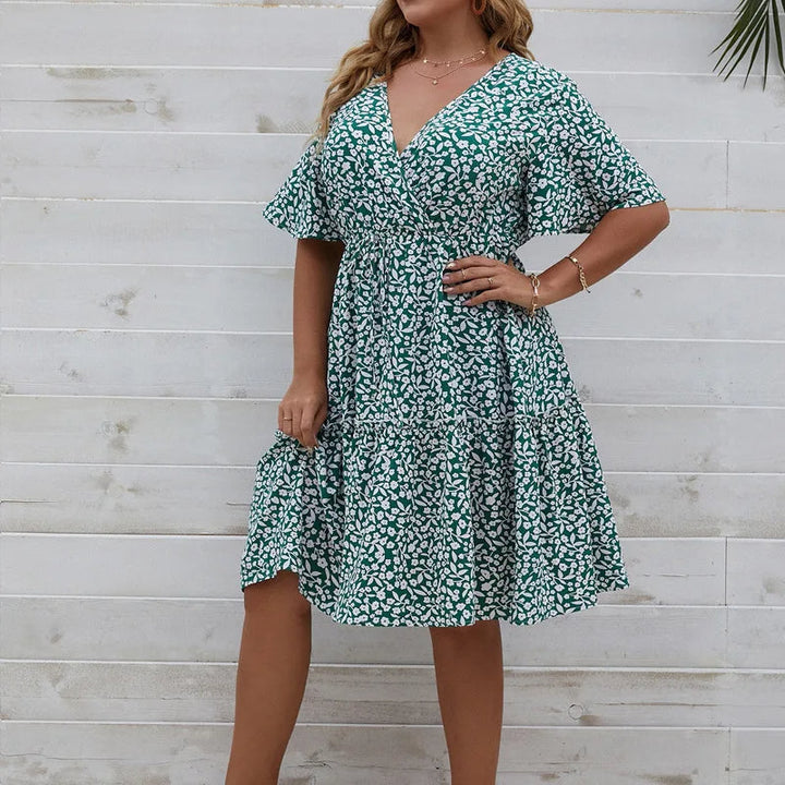 V-Neck Floral Print Plus Size Summer Dress-Black-2XL-State of Style