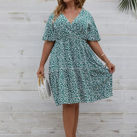 V-Neck Floral Print Plus Size Summer Dress-Black-2XL-State of Style