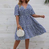 V-Neck Floral Print Plus Size Summer Dress-Blue-2XL-State of Style