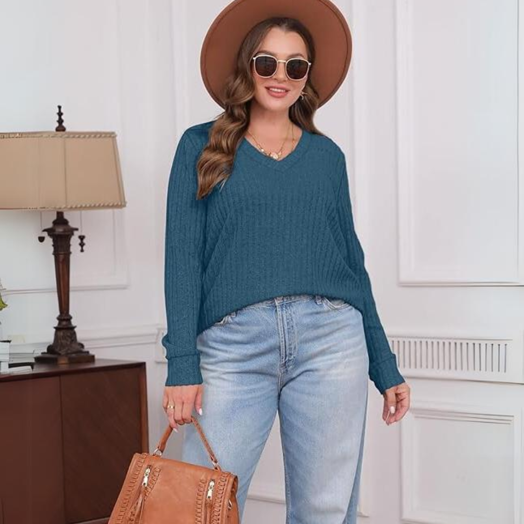 V-Neck Lightweight Tunic Sweater - Amanda-Bordeaux red-S-State of Style