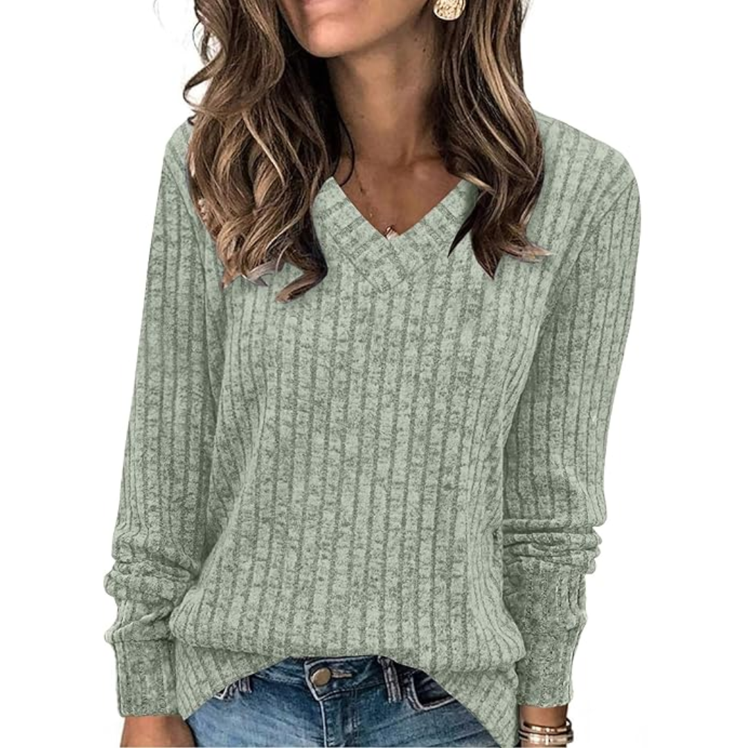 V-Neck Lightweight Tunic Sweater - Amanda-Cream green-S-State of Style