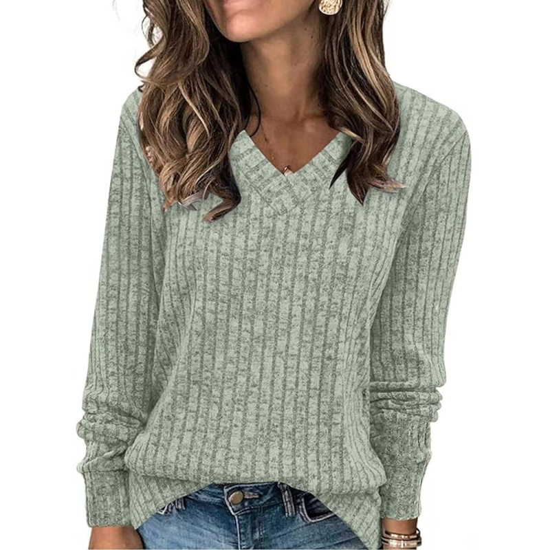 V-Neck Lightweight Tunic Sweater - Amanda-Cream green-S-State of Style