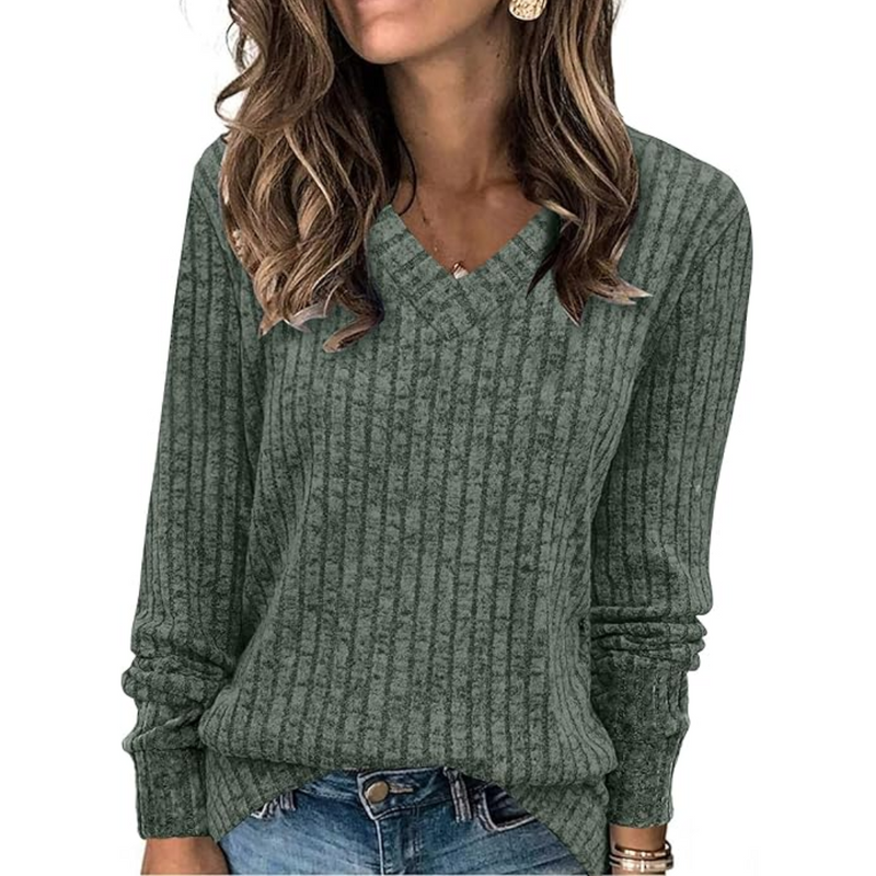 V-Neck Lightweight Tunic Sweater - Amanda-Green-S-State of Style