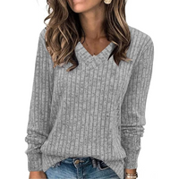 V-Neck Lightweight Tunic Sweater - Amanda-Light grey-S-State of Style