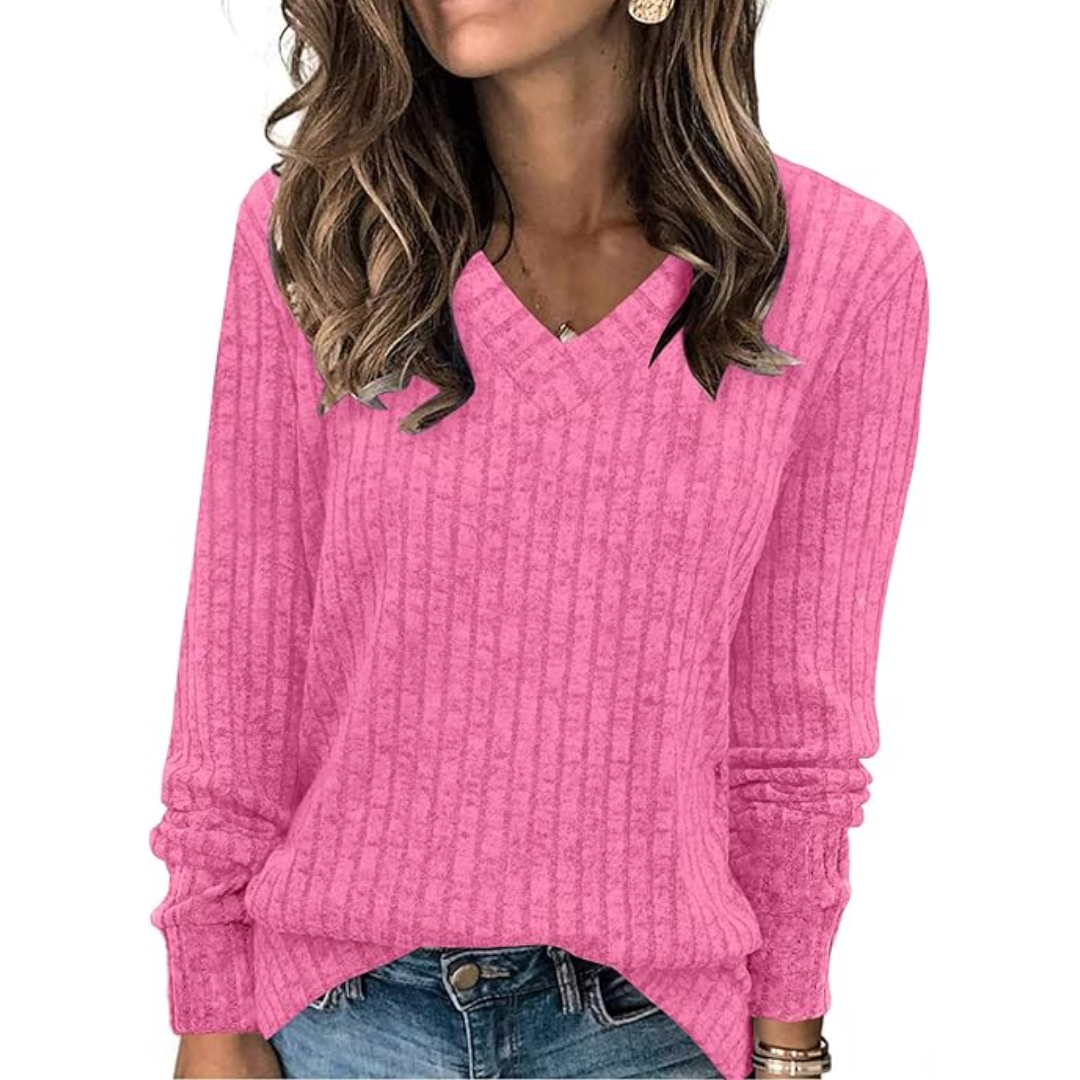 V-Neck Lightweight Tunic Sweater - Amanda-Pink-S-State of Style