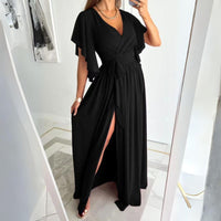 V-neck summer dress with bell sleeves – Sofia-Black-S-State of Style