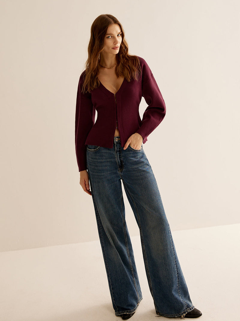 V-Neck Sweater for Women - Celeste-Bordeaux-XS-State of Style