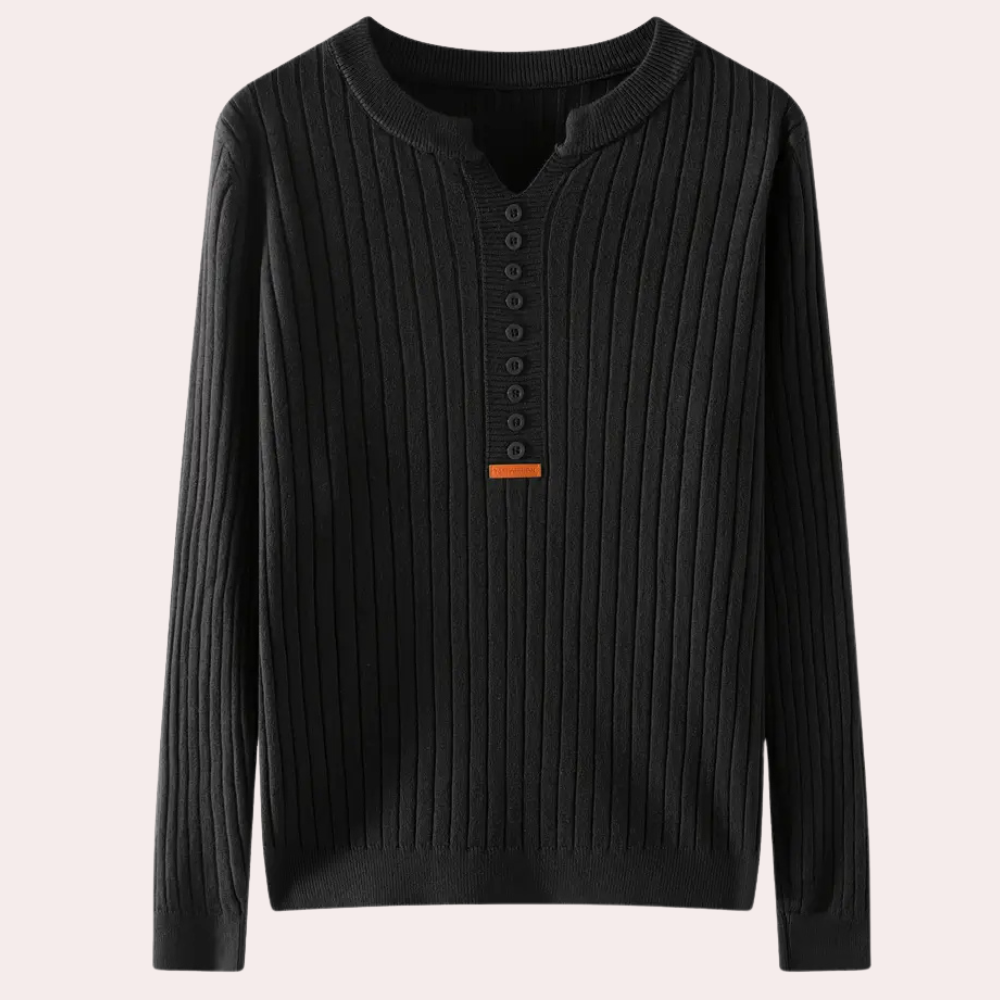 V-neck Sweater with Button Details for Women - Marit-Black-XS-State of Style