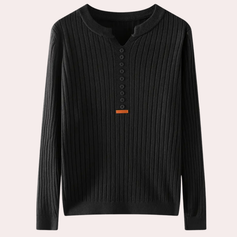 V-neck Sweater with Button Details for Women - Marit-Black-XS-State of Style