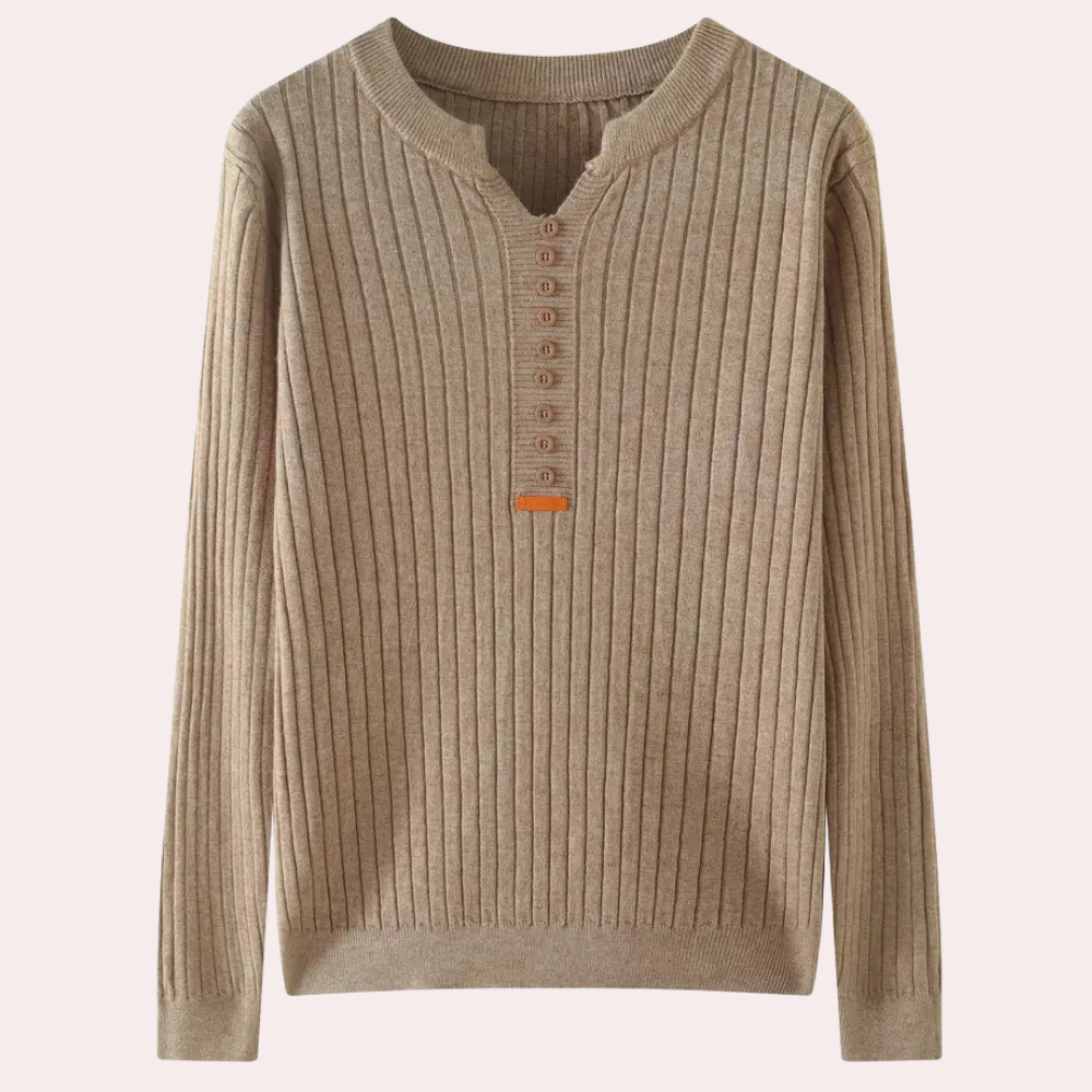 V-neck Sweater with Button Details for Women - Marit-Brown-XS-State of Style