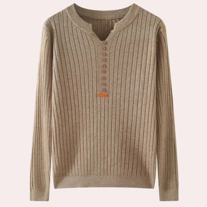 V-neck Sweater with Button Details for Women - Marit-Brown-XS-State of Style
