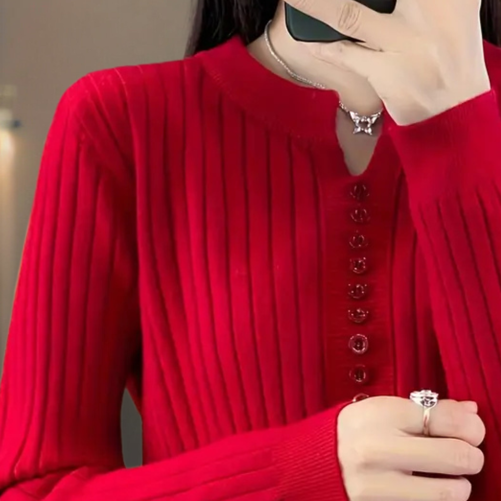 V-neck Sweater with Button Details for Women - Marit-Green-XS-State of Style