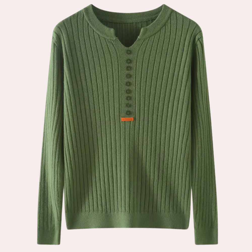 V-neck Sweater with Button Details for Women - Marit-Green-XS-State of Style