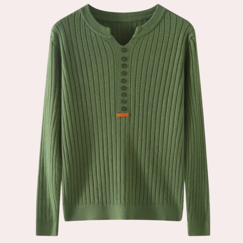 V-neck Sweater with Button Details for Women - Marit-Green-XS-State of Style
