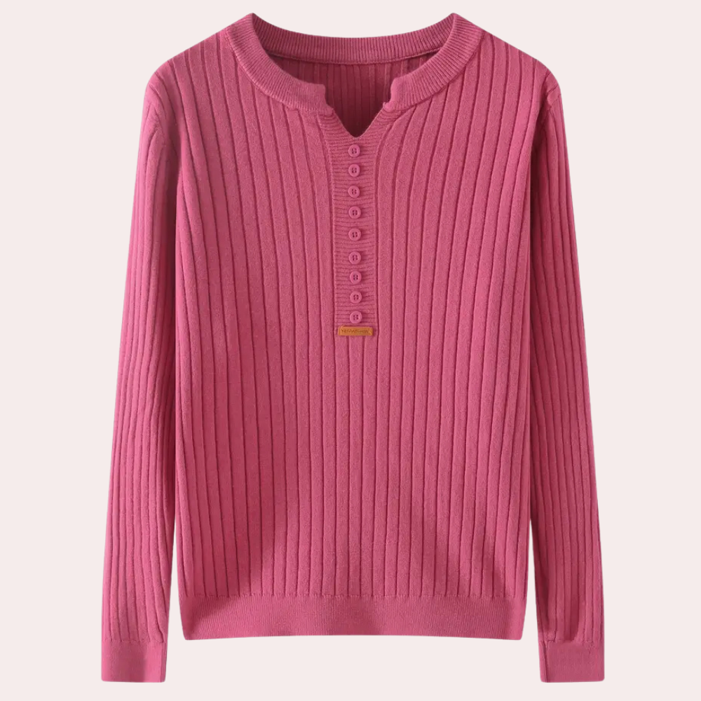 V-neck Sweater with Button Details for Women - Marit-Pink-XS-State of Style