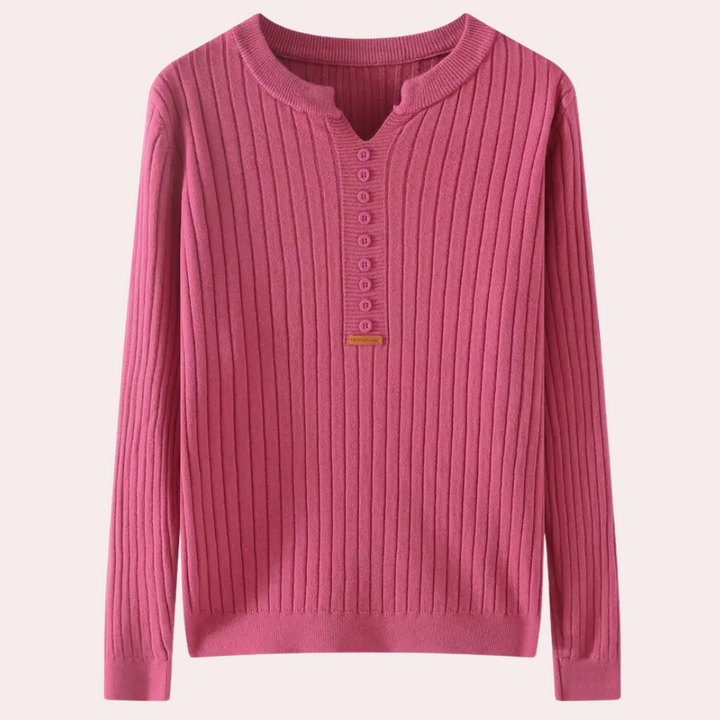 V-neck Sweater with Button Details for Women - Marit-Pink-XS-State of Style