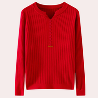 V-neck Sweater with Button Details for Women - Marit-Red-XS-State of Style