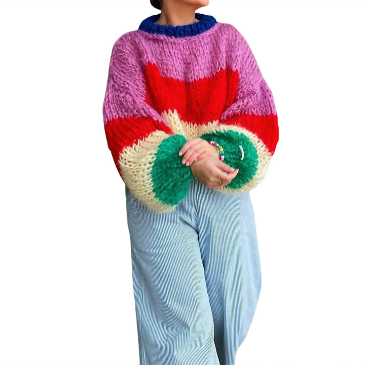 Ladies oversized knitted jumper with stripe pattern – Yvonne