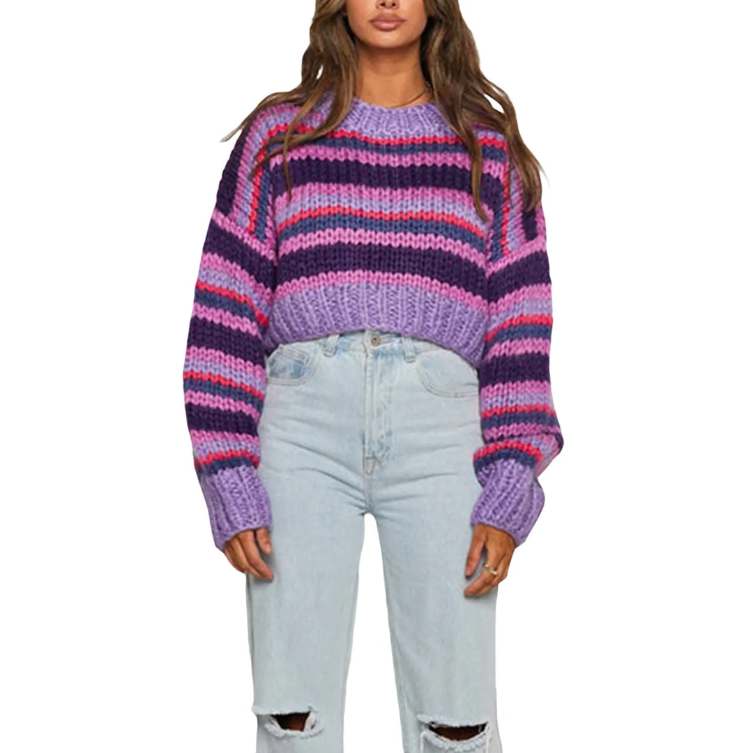 Ladies oversized knitted jumper with stripe pattern – Yvonne
