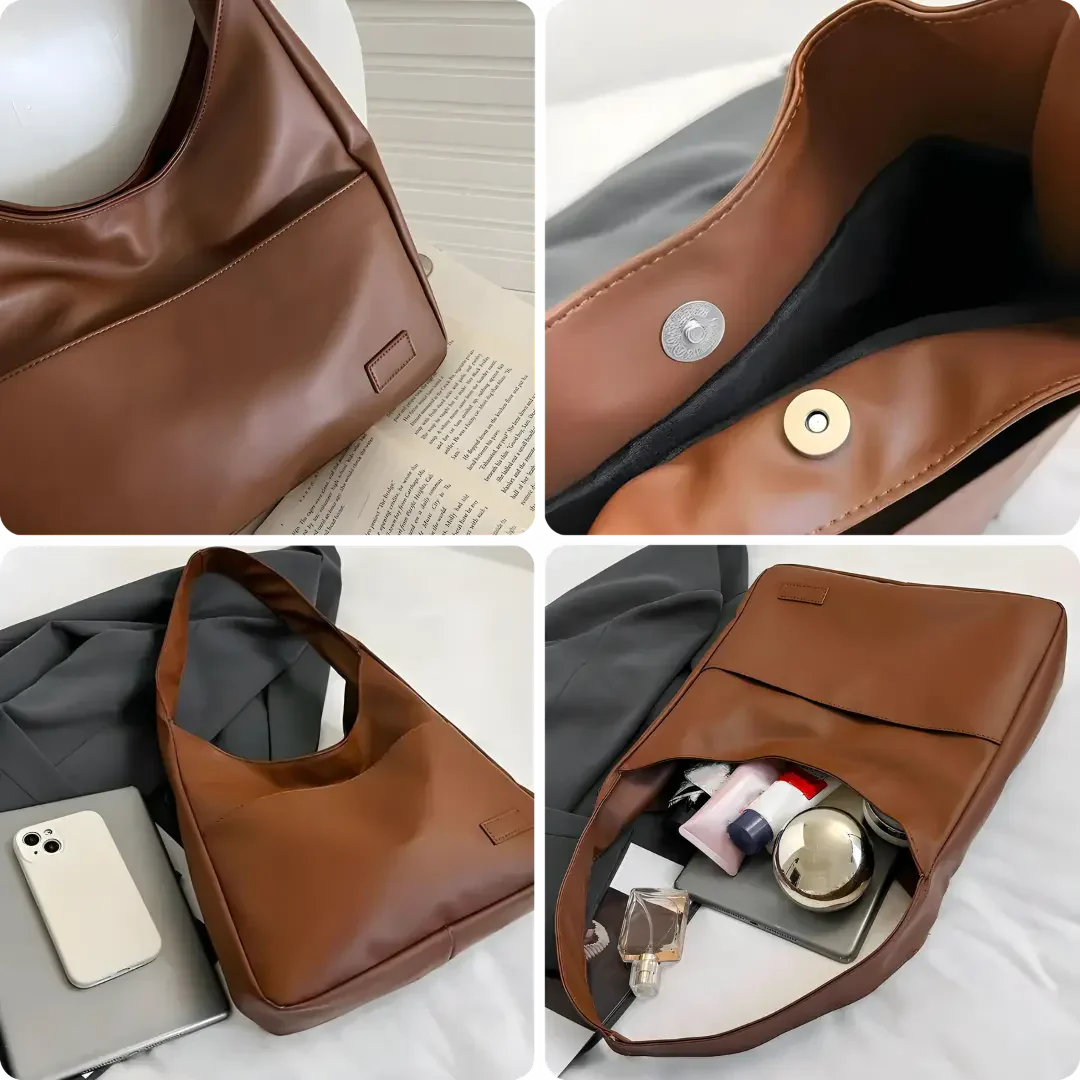 Vegan Leather Shoulder Bag for Women - Noor-Brown-State of Style