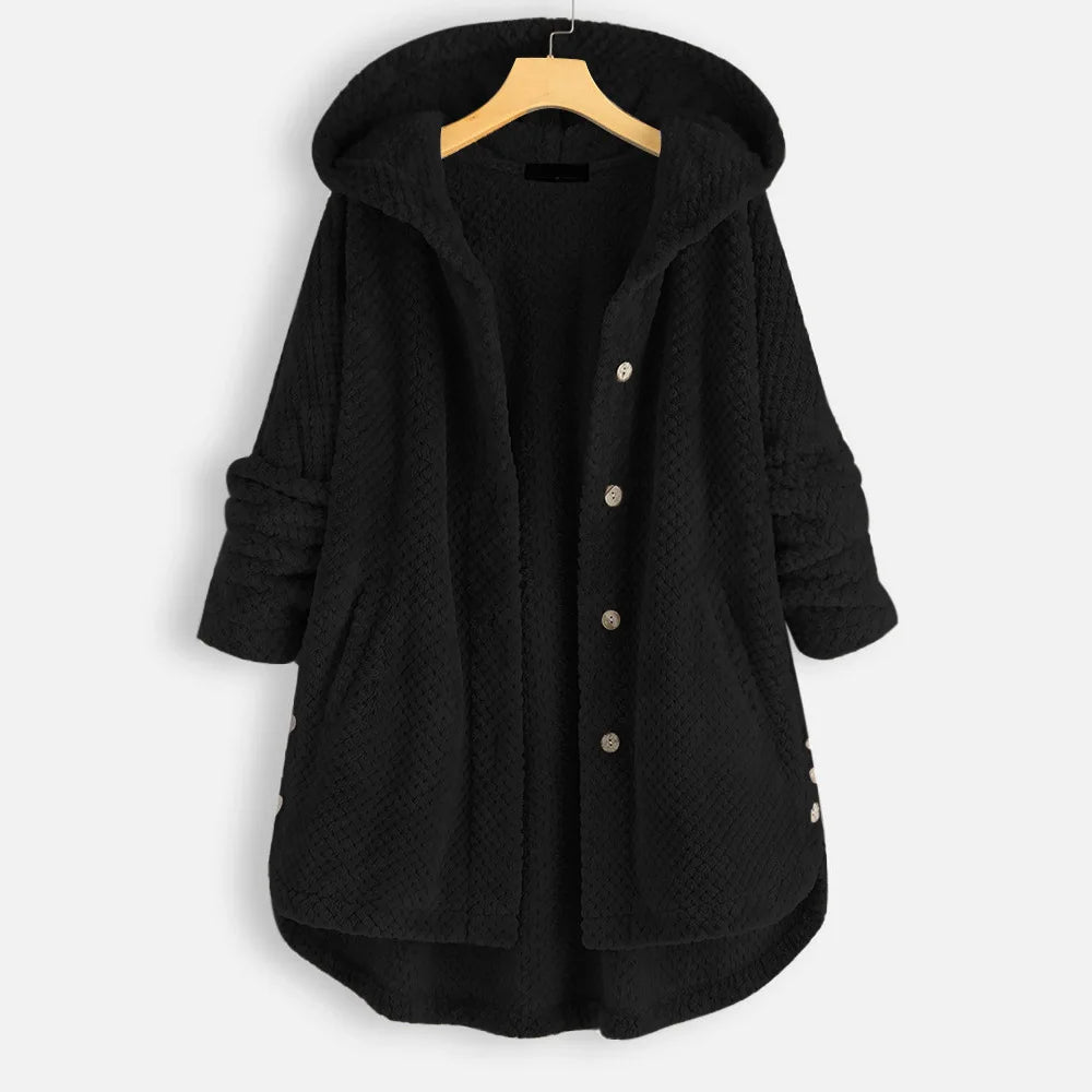 Velvet Chic Plus-Size Winter Coat with Hood-Black-2XL-State of Style