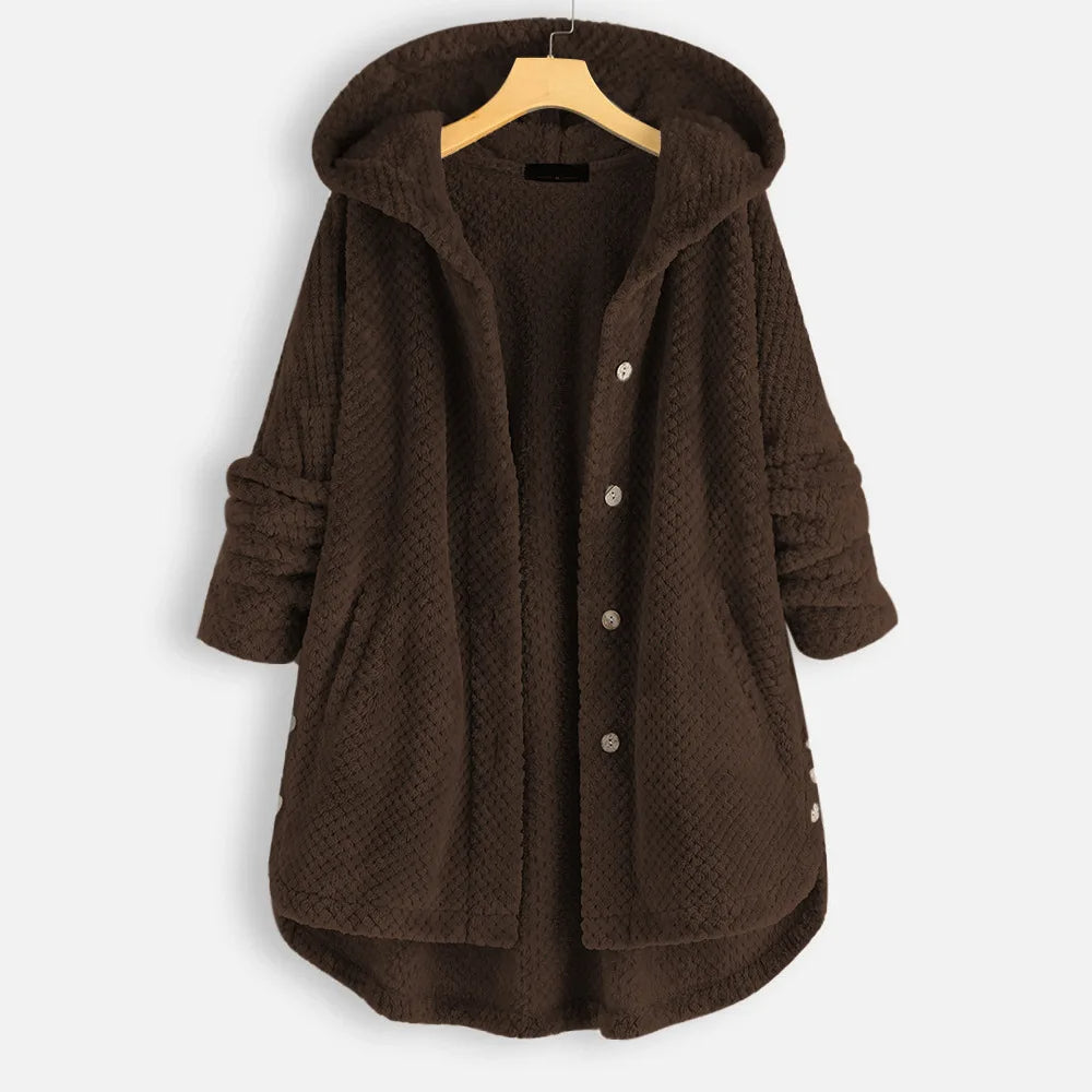Velvet Chic Plus-Size Winter Coat with Hood-Coffee-2XL-State of Style