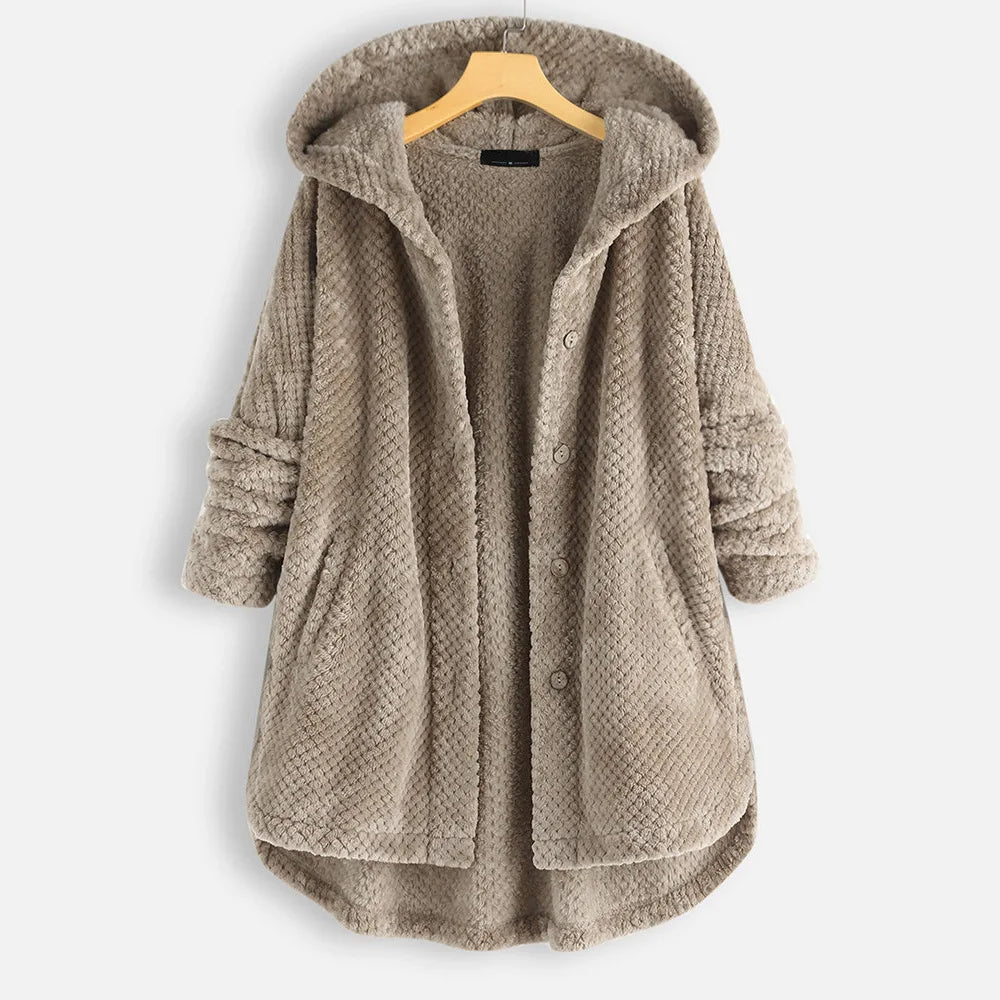 Velvet Chic Plus-Size Winter Coat with Hood-Khaki-2XL-State of Style