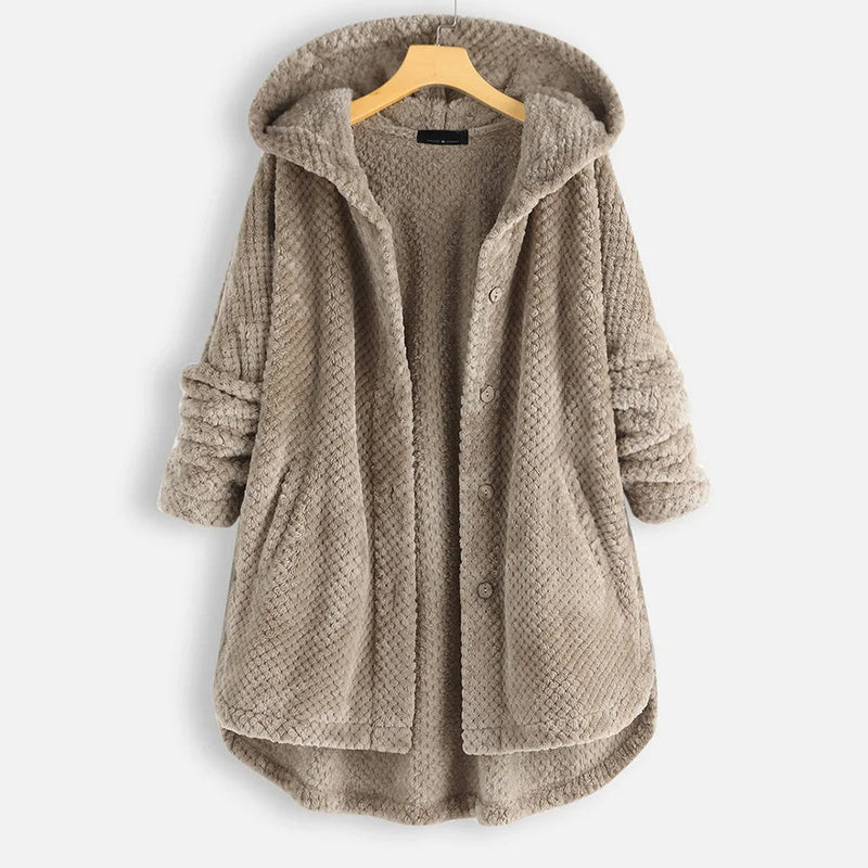 Velvet Chic Plus-Size Winter Coat with Hood-Khaki-2XL-State of Style