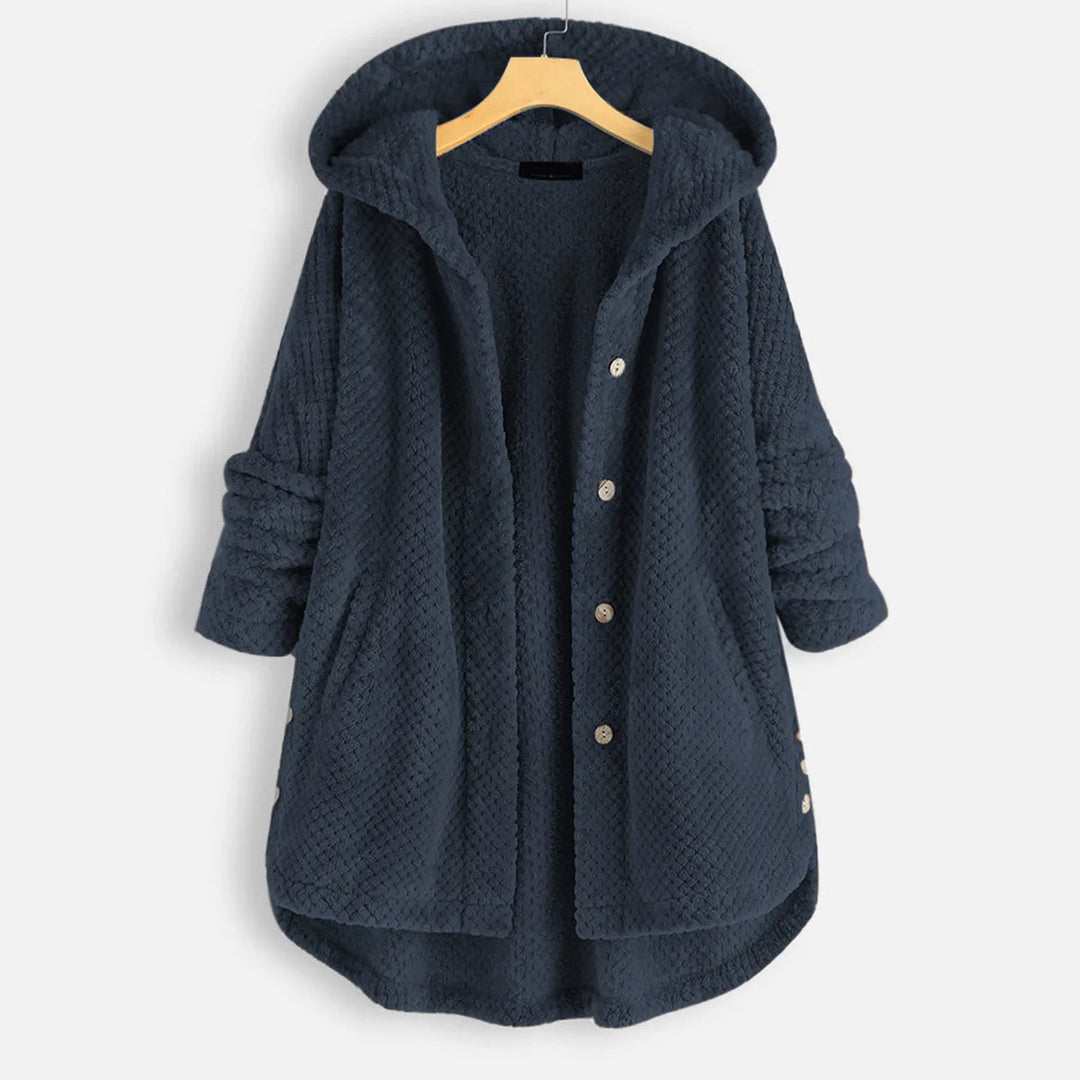 Velvet Chic Plus-Size Winter Coat with Hood-Navy Blue-2XL-State of Style