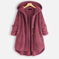 Velvet Chic Plus-Size Winter Coat with Hood-Wine Red-2XL-State of Style