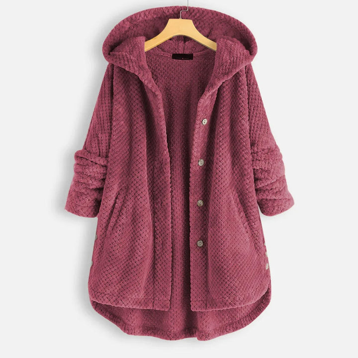 Velvet Chic Plus-Size Winter Coat with Hood-Wine Red-2XL-State of Style