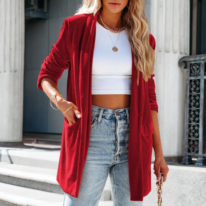 Velvet Ladies' Coat with Luxurious Look - Celestine-Burgundy-XS-State of Style