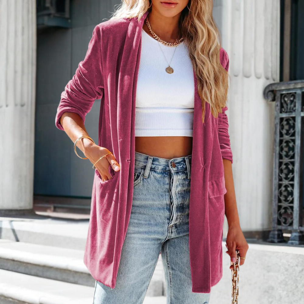 Velvet Ladies' Coat with Luxurious Look - Celestine-Pink-XS-State of Style