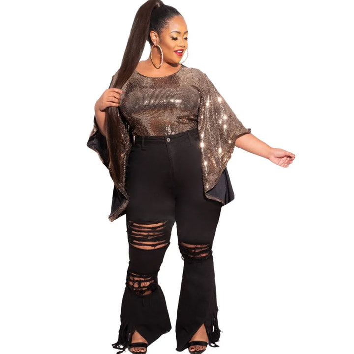 Velvet Plus-Size Stretch Flared Jeans-Light Blue-2XL-State of Style