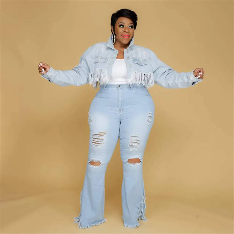 Velvet Plus-Size Stretch Flared Jeans-Light Blue-2XL-State of Style