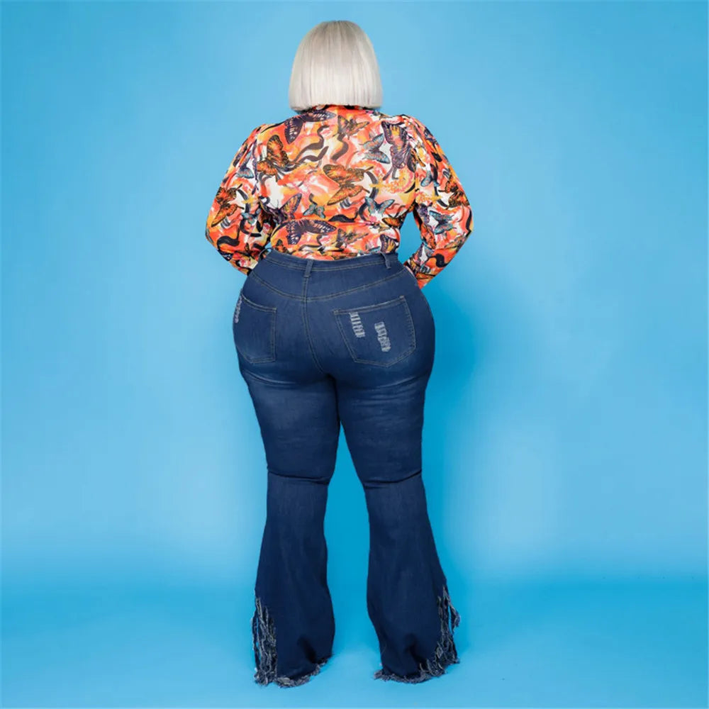 Velvet Plus-Size Stretch Flared Jeans-Light Blue-2XL-State of Style
