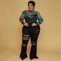 Velvet Plus-Size Stretch Flared Jeans-Light Blue-2XL-State of Style