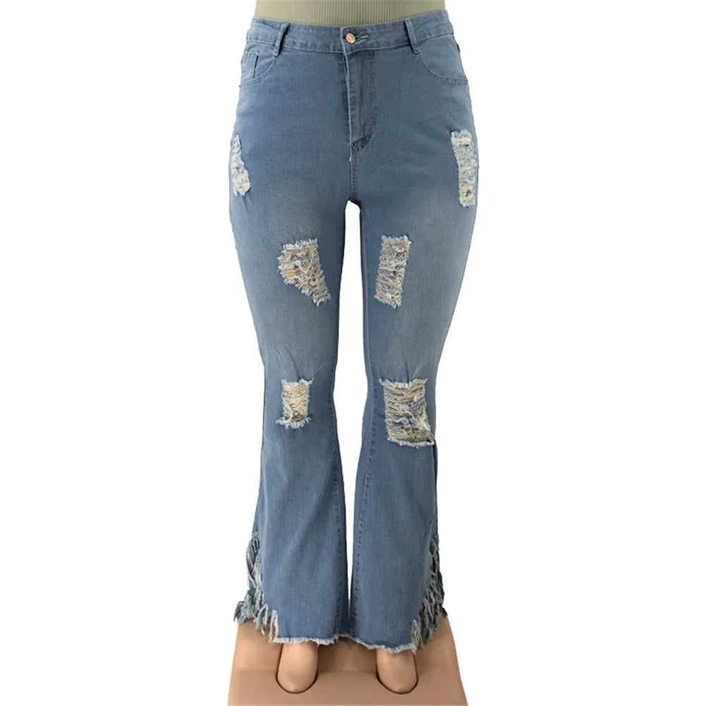 Velvet Plus-Size Stretch Flared Jeans-Light Blue-2XL-State of Style