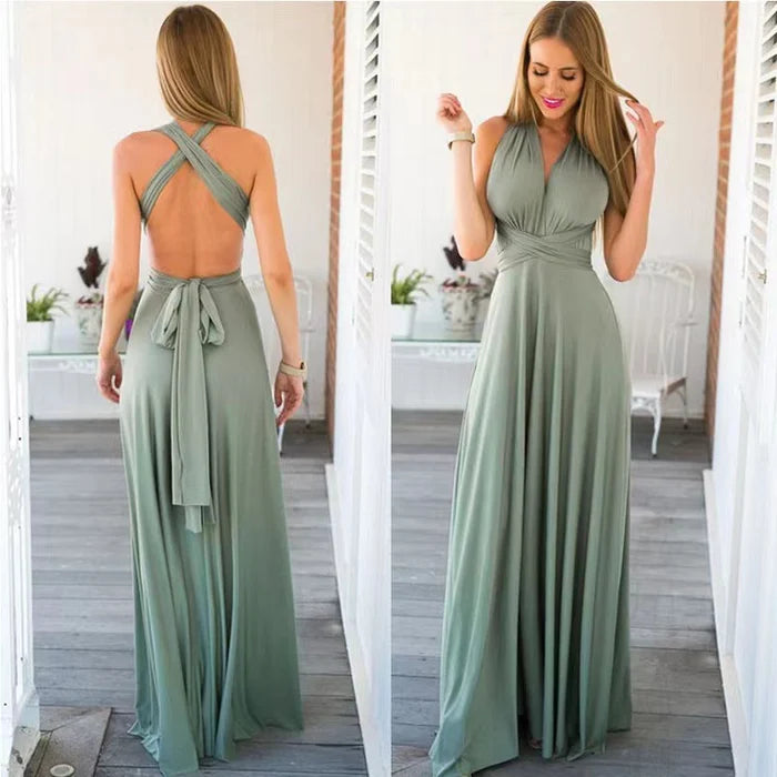Versatile Elastic Wrap Dress - Denise-S-Grey-Green-State of Style
