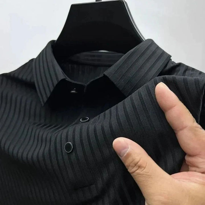 Vertical Stripe Polo Shirt | Casual & Stylish-Black-S-State of Style