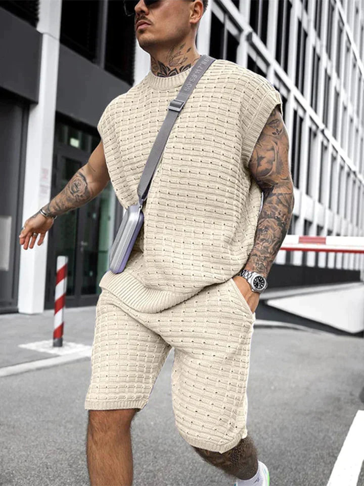 Vesper - Knit Set | Matching Sleeveless Shirt & Shorts Set-Beige-M-State of Style