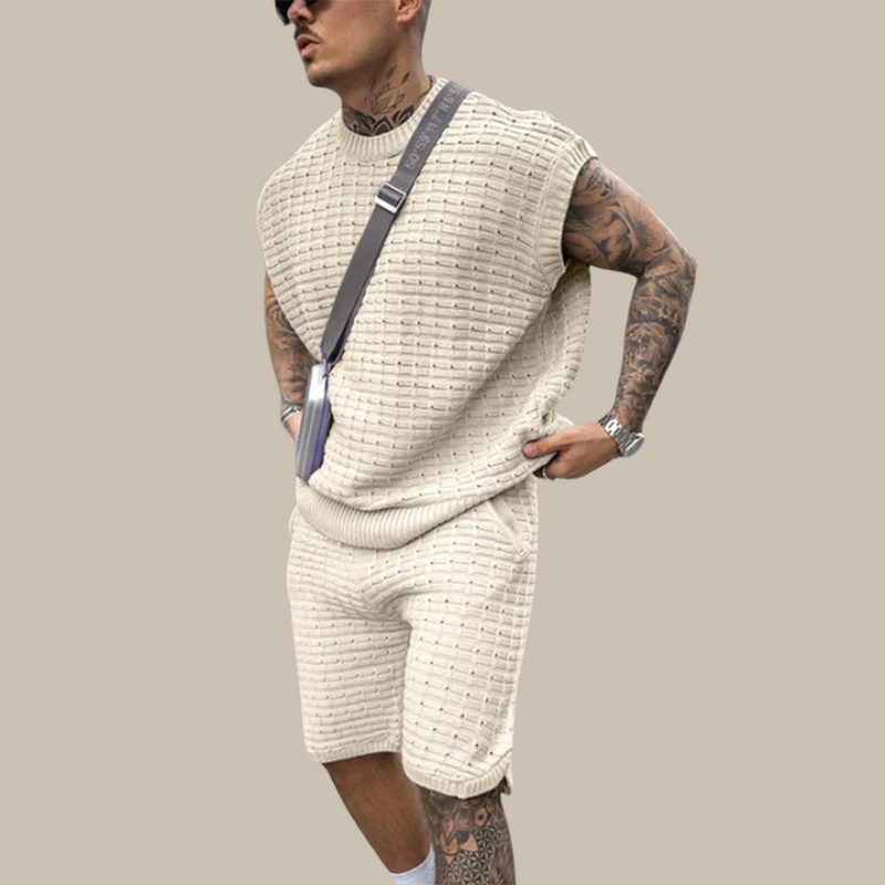Vesper - Knit Set | Matching Sleeveless Shirt & Shorts Set-Beige-M-State of Style