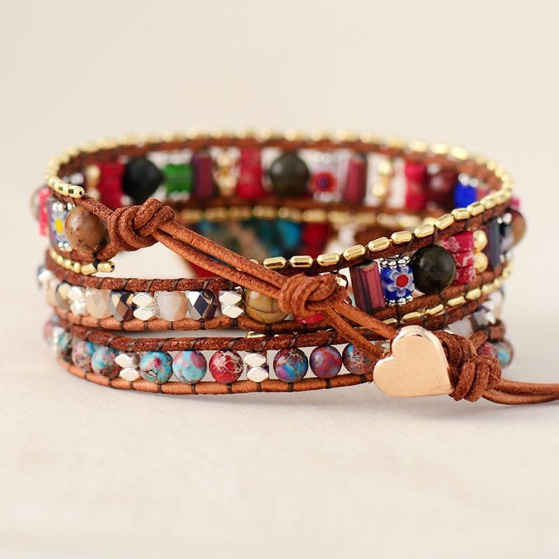 Vibrant Heart Jasper Wrap Bracelet - Elyra-State of Style