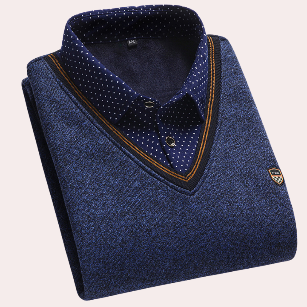 Victor Men's Sweater with Shirt Collar-Blue-M-State of Style