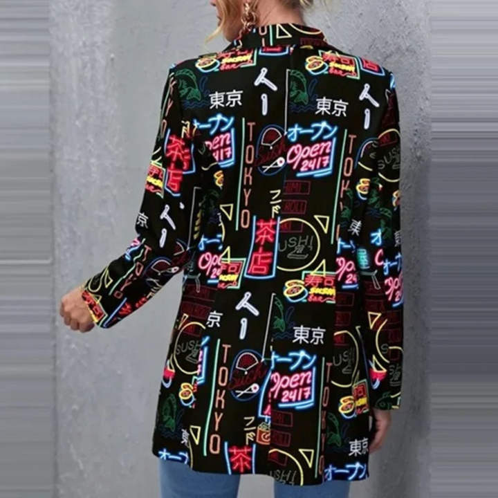 Vintage Casual Blazer with Irregular Print - Aria-Black-S-State of Style