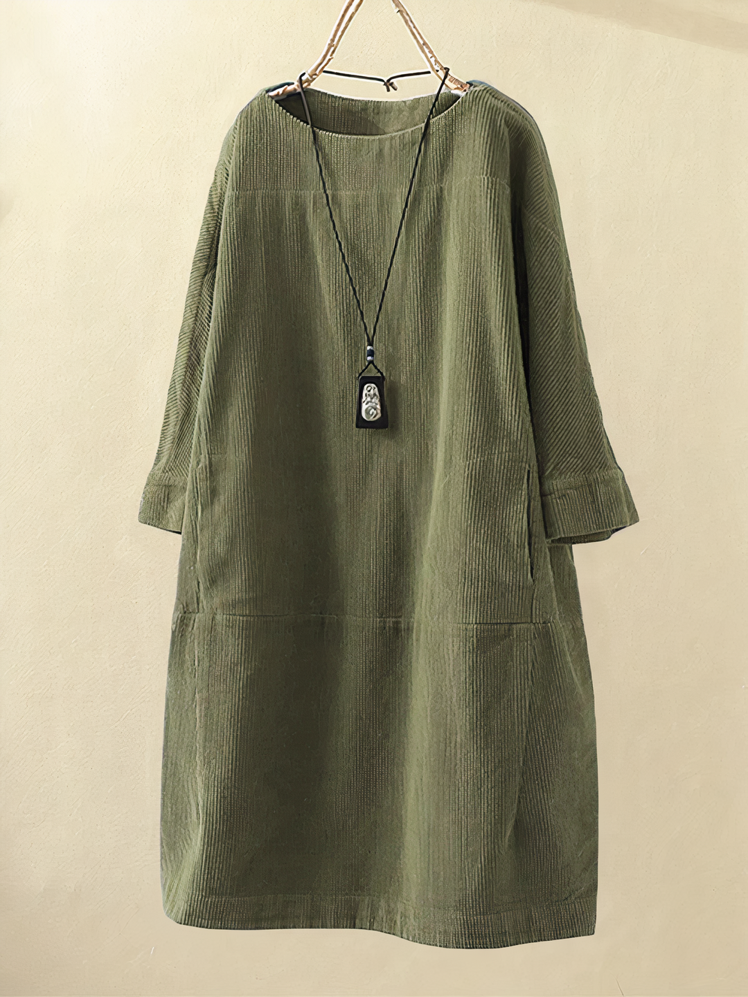 Vintage Corduroy Dress in A-Line Cut - Elise-Grass Green-M-State of Style