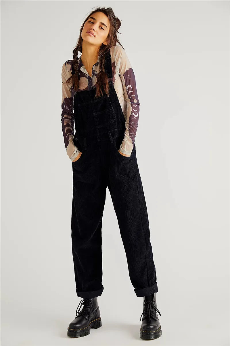 Vintage Corduroy Jumpsuit for Women - Amélie-Black-S-State of Style